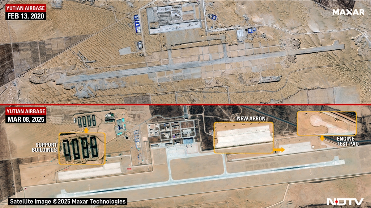 Yutian airbase, located 450 km northeast of Leh, supports the Yarkant airbase to directly counter the IAF in the north. With inputs: Damien Symon. High res here Yutian airbase, located 450 km northeast of Leh, supports the Yarkant airbase to directly counter the IAF in the north. With inputs: Damien Symon. High res here