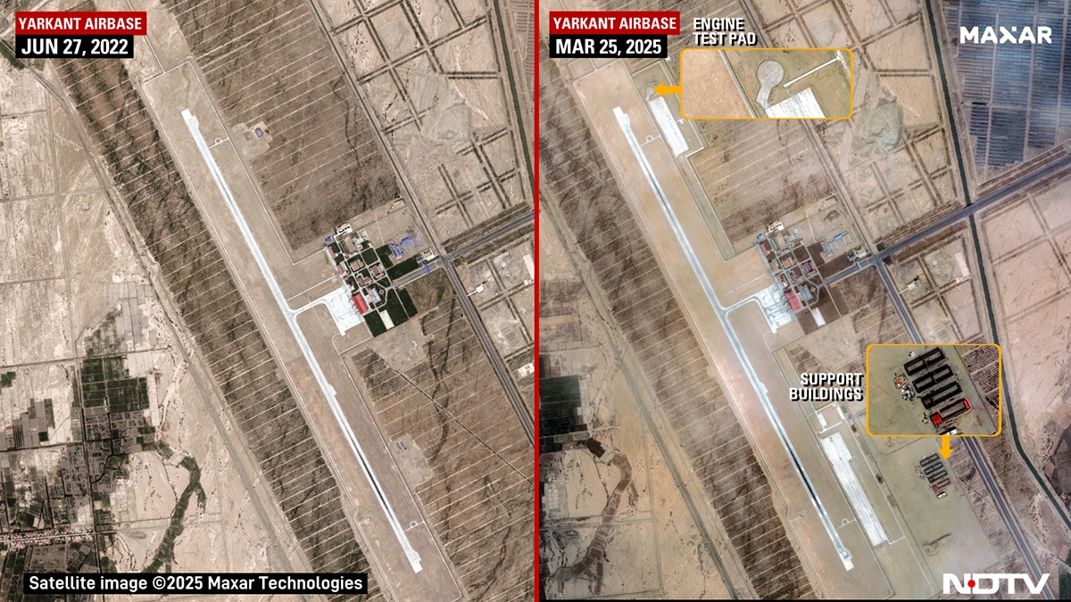 Yarkant airbase, located 430 km north of Leh, has a direct bearing on Indias air defences in the northern sector, including all of Ladakh. With inputs: Damien Symon. High res here Yarkant airbase, located 430 km north of Leh, has a direct bearing on Indias air defences in the northern sector, including all of Ladakh. With inputs: Damien Symon. High res here